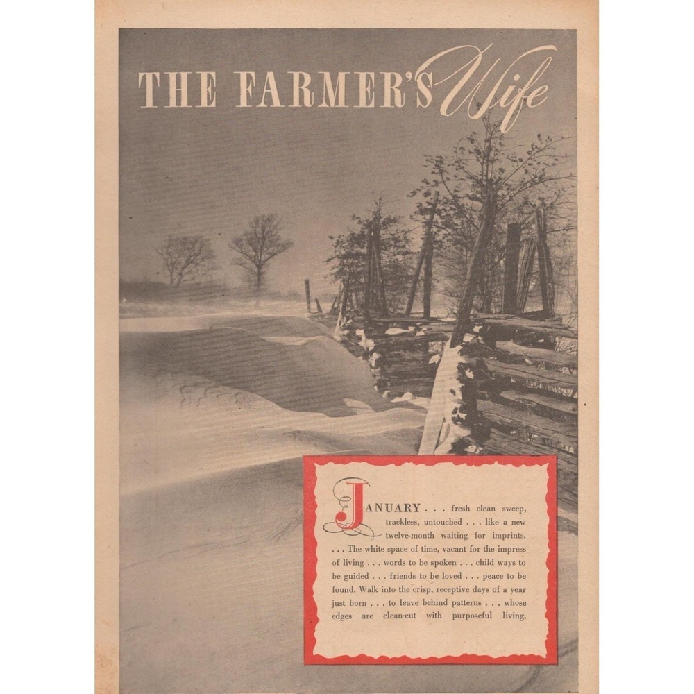Vintage 1946 The Farmer's Wife Poem "January" Winter Scene Farm Life Print Ad